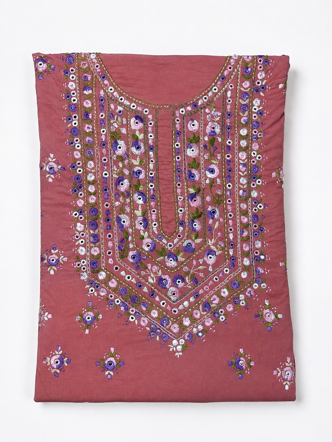 Unstitched muted brick pink kurta