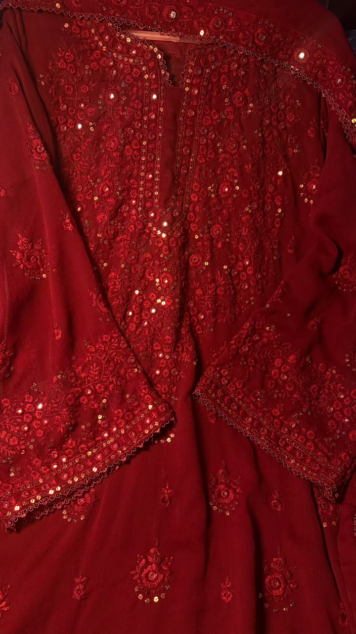 rich crimson red stitched 3 pc(Delivery time 10 weeks)