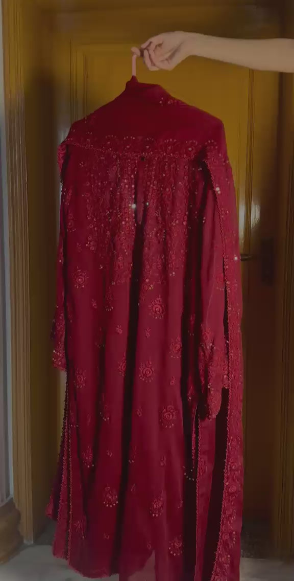 rich crimson red stitched 3 pc(Delivery time 10 weeks)